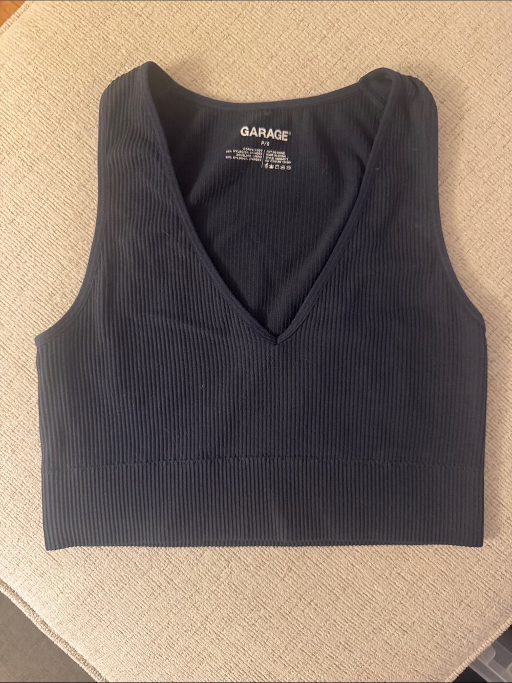 Garage Dusty Navy Blue Ribbed Plunge Neck Crop Tank